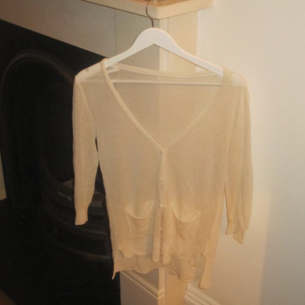 Cream V-Neck Cardigan medium long cream sheer vintage cardigan